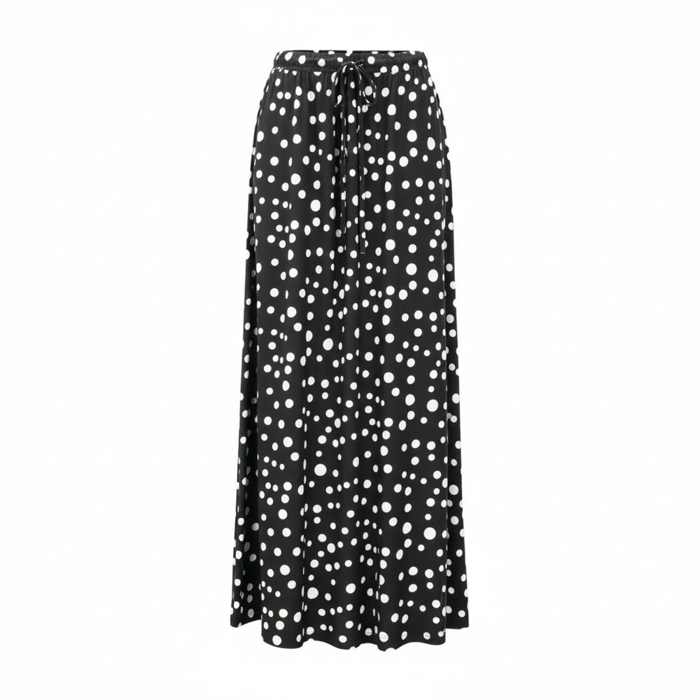Retro Y2K Vintage Metrowear Black Polka Dot‎ Stretch Maxi Long Flare Skirt 3X